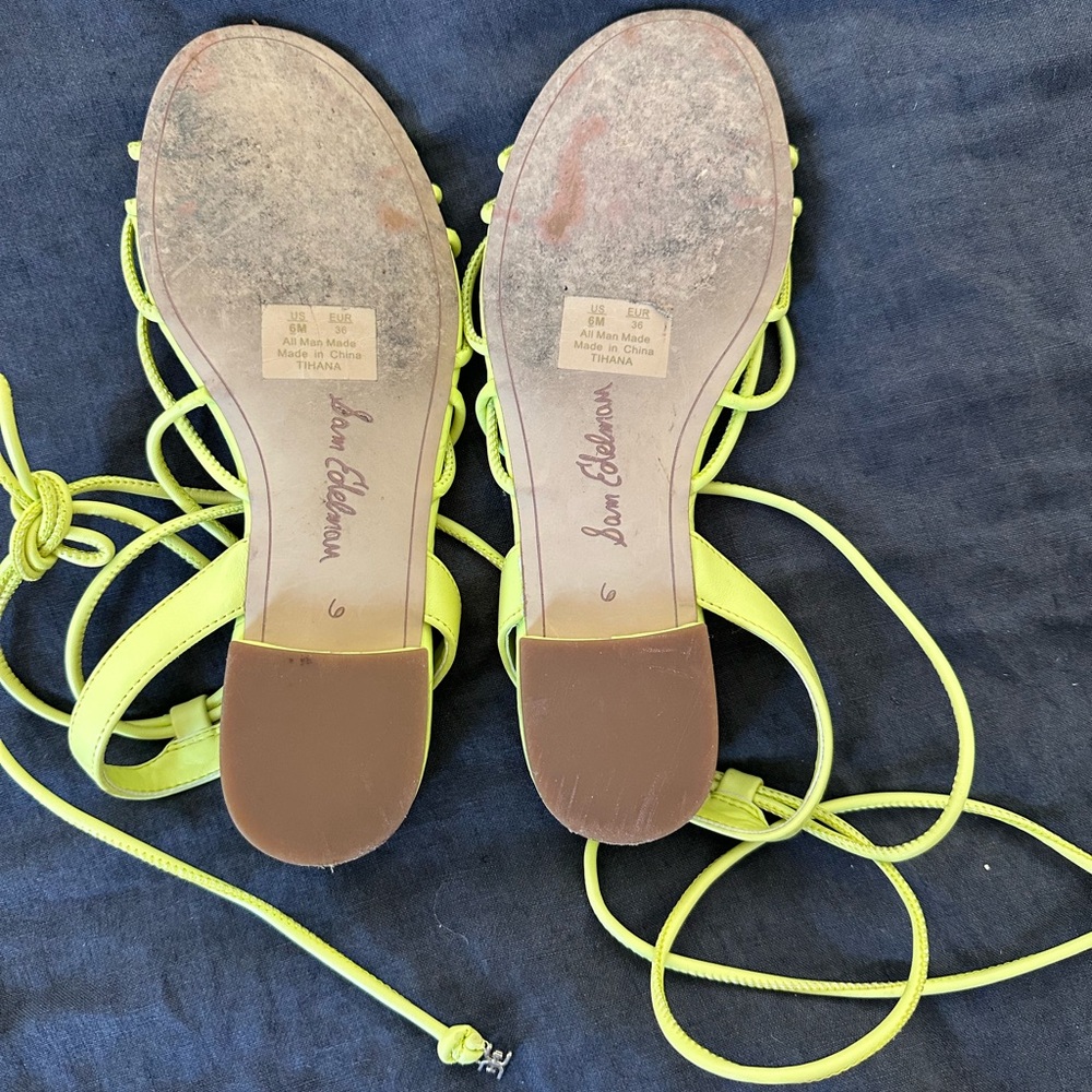 Sam Edelman chartreuse lace up sandals - Picture 2 of 2